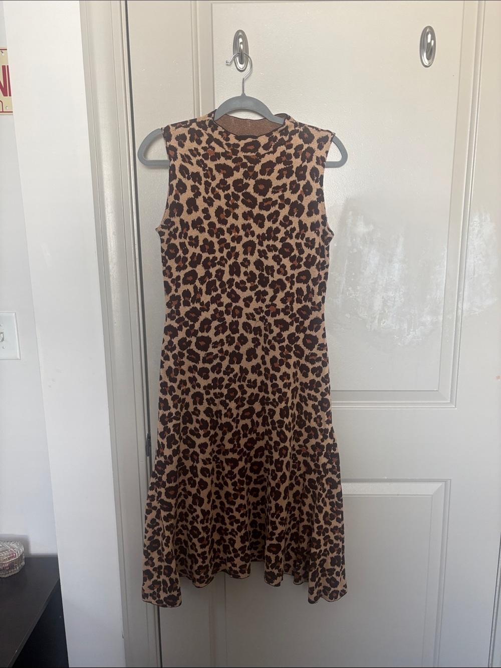 Ann Taylor Sleeveless Leopard-Print Midi Dress in Tan and Brown